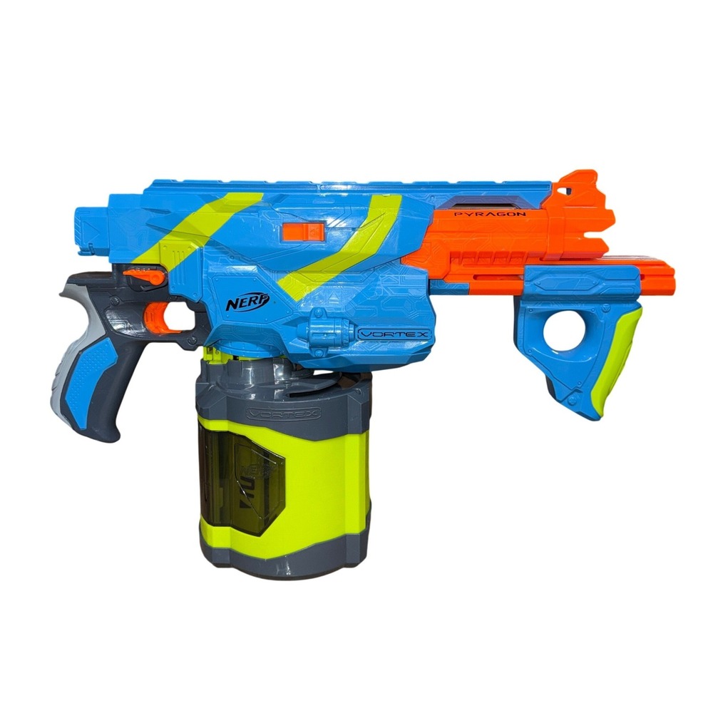 Nerf Vortex Pyragon Blaster Blue Orange with‎ 40-Disc Drum Magazine Slam Fire